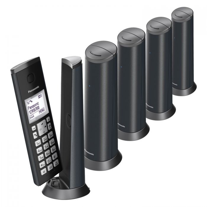 Panasonic KX-TGK225EB Designer Cordless Phone, Five Handset with Answer Machine Landline Phones Panasonic