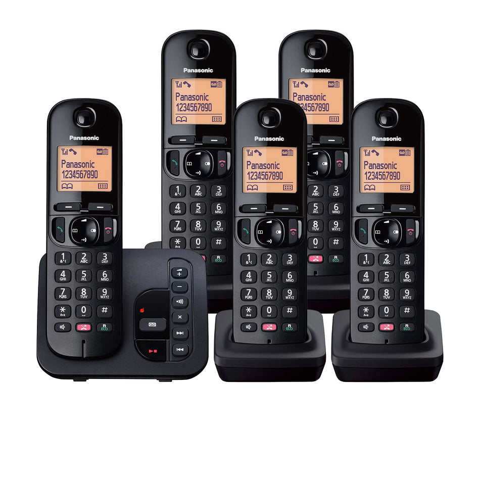 Panasonic KX-TGC265EB Cordless Phone, Five Handsets with Answering Machine Landline Phones Panasonic