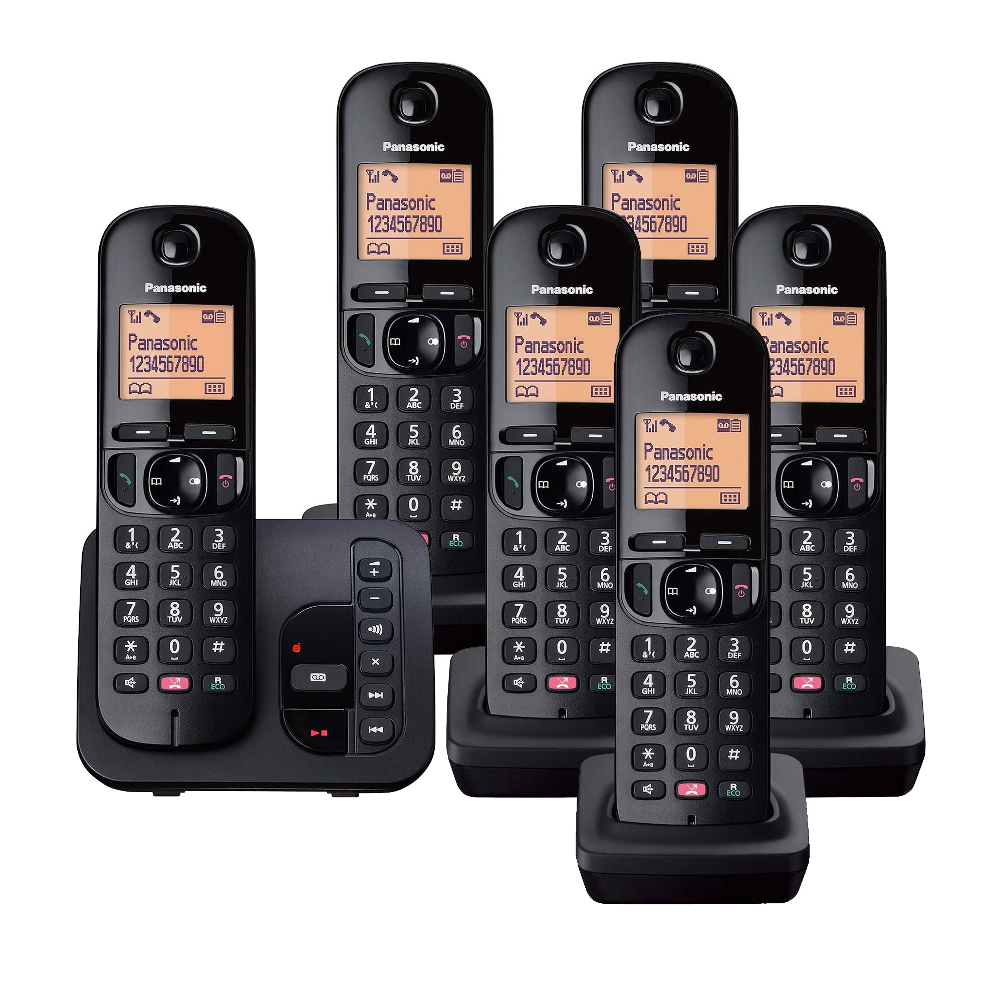 Panasonic KX-TGC266EB Cordless Phone, Six Handsets with Answering Machine Landline Phones Panasonic