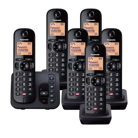 Panasonic KX-TGC266EB Cordless Phone, Six Handsets with Answering Machine Landline Phones Panasonic