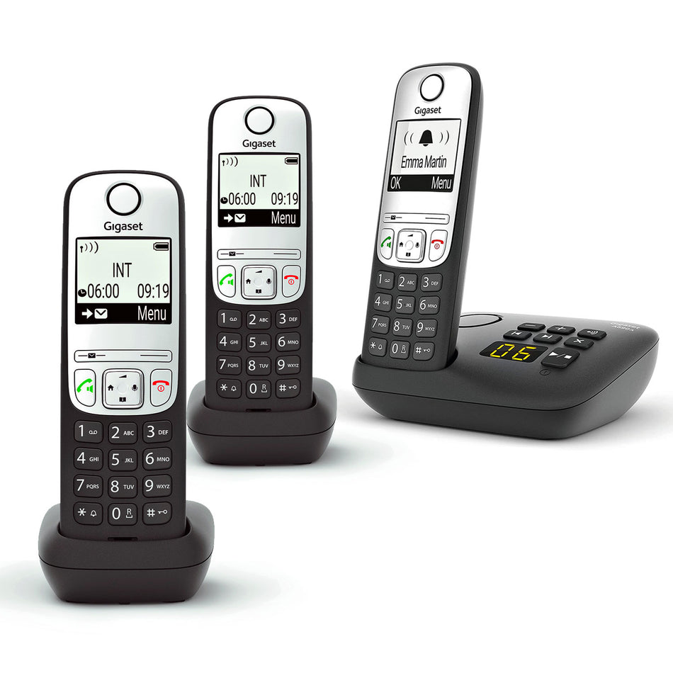 Gigaset A690A Cordless Phone, Trio Handset with Answer Machine