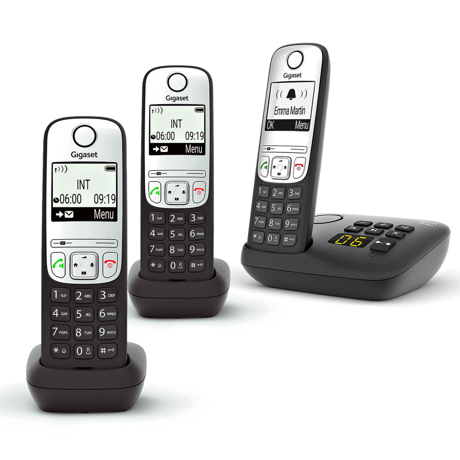Gigaset A690A Cordless Phone, Trio Handset with Answer Machine Landline Phones Gigaset