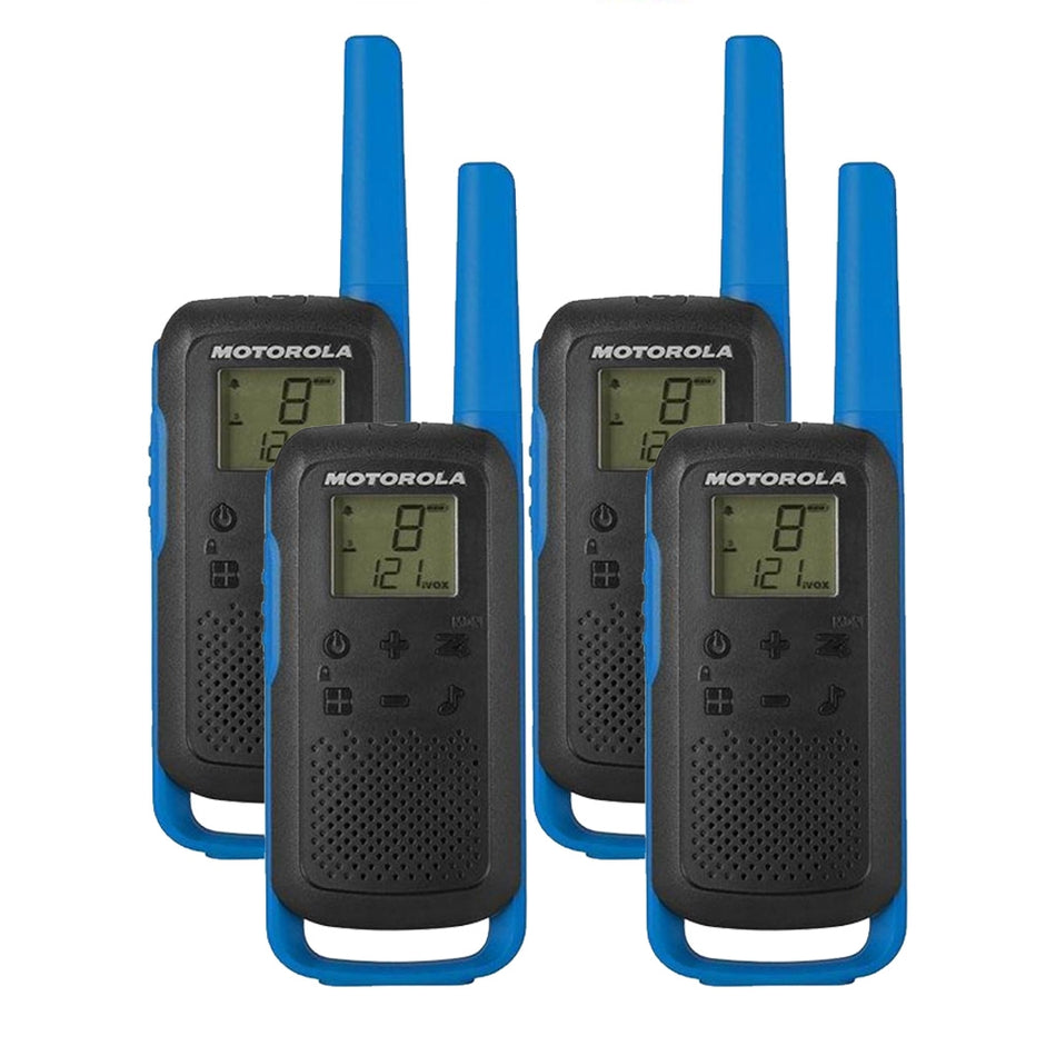 Motorola TALKABOUT T62 Quad Pack Walkie Talkies in Blue Two Way Radios Motorola
