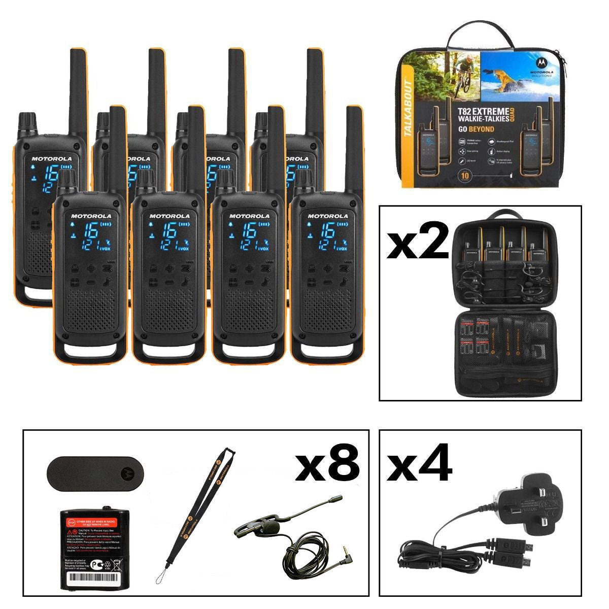 Pack 4 talkies walkies Motorola® T82 EXTREME IPX4 rechargeables