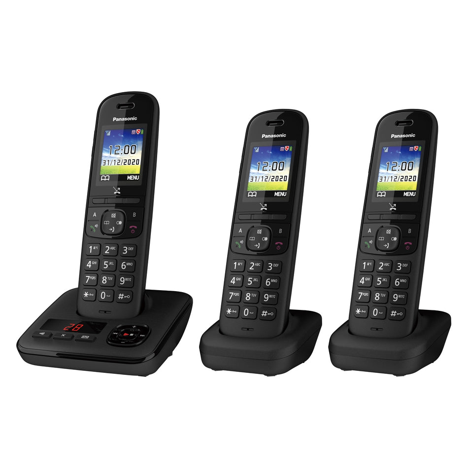 Panasonic KX-TGH723EB Digital Cordless Telephone with Automated Call Block, Enhanced Volume and Answering Machine Landline Phones Panasonic