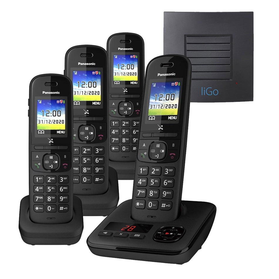 Panasonic KX-TGH724EB Quad Cordless Telephone with Long Range Landline Phones Panasonic