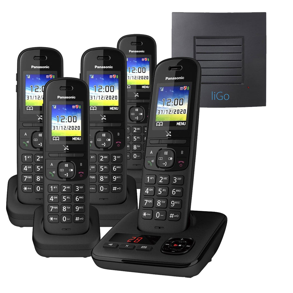 Panasonic KX-TGH725EB Quint Cordless Telephone with Long Range Landline Phones Panasonic
