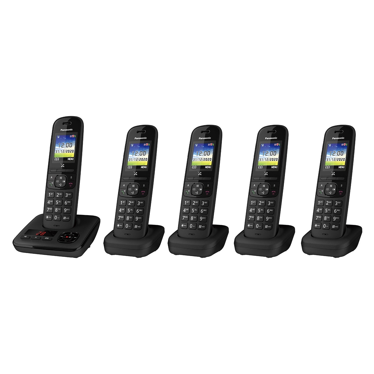 Panasonic KX-TGH725EB Cordless Telephone, Five Handsets with Automated Call Block and Answering Machine Landline Phones Panasonic