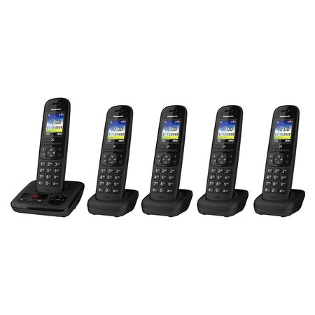 Panasonic KX-TGH725EB Cordless Telephone, Five Handsets with Automated Call Block and Answering Machine Landline Phones Panasonic
