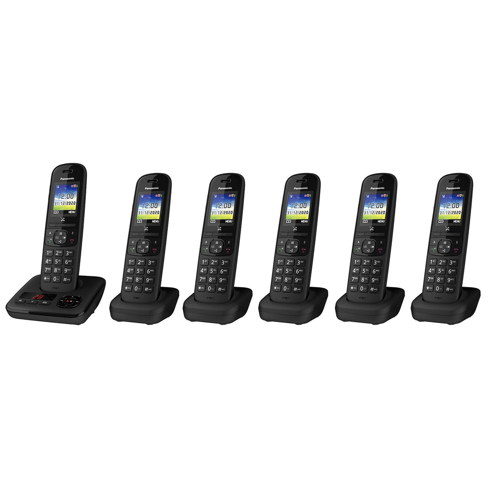 Panasonic KX-TGH726EB Cordless Telephone, Six Handsets with Automated Call Block and Answering Machine