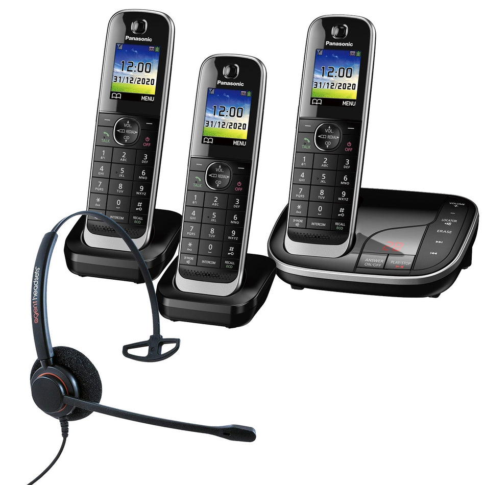 Panasonic KX-TGJ323EB Trio Cordless Phones with Corded Headset Landline Phones Panasonic