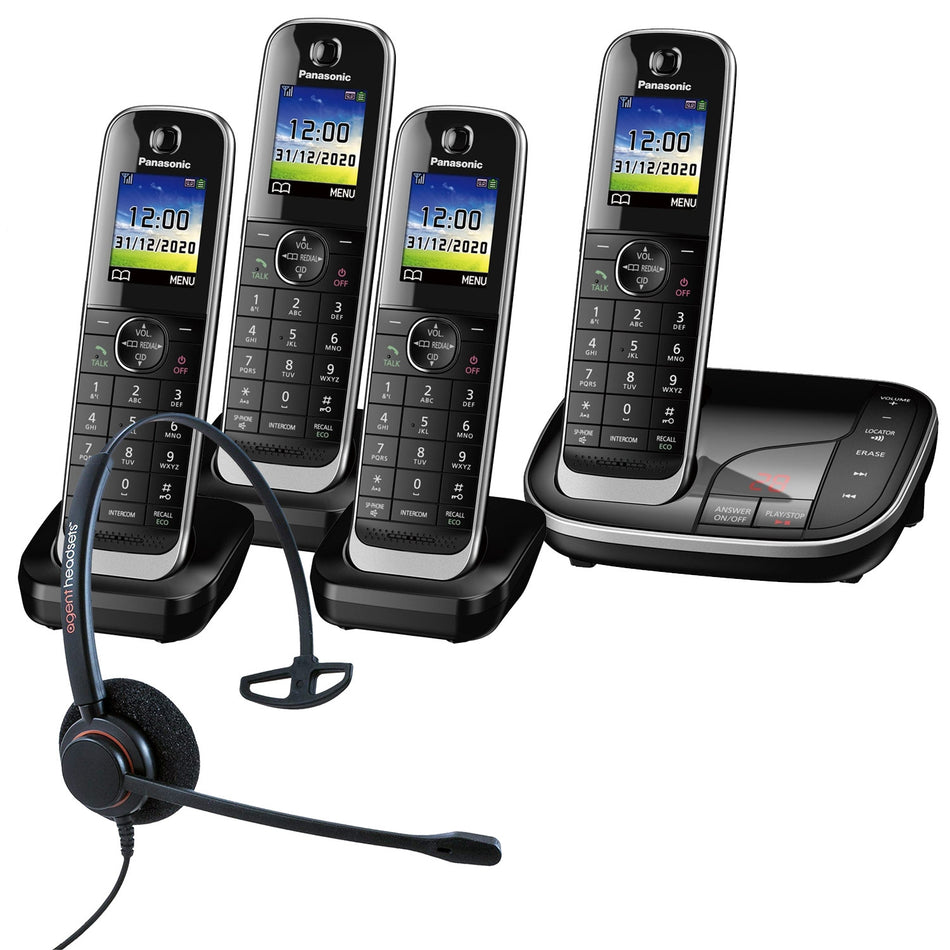 Panasonic KX-TGJ324EB Quad Cordless Phones with Corded Headset Landline Phones Panasonic