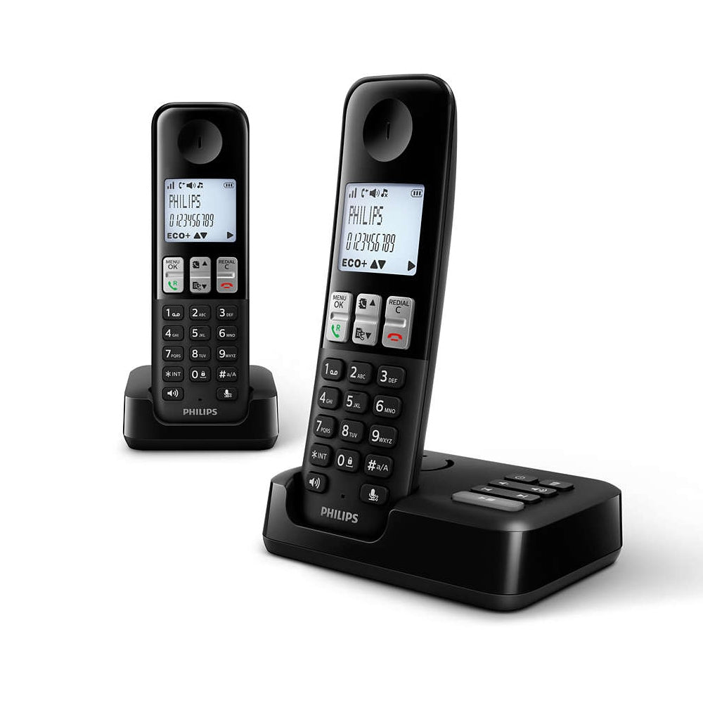 Philips D2552B Cordless Phone, Twin Handset with Answer Machine Landline Phones Philips
