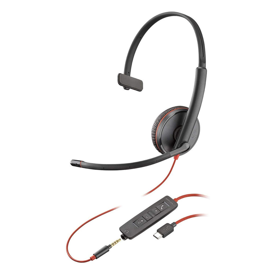 Plantronics Blackwire 3215 USB-C Mono UC Corded Headset with 3.5mm Connection