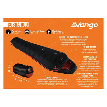 Vango Cobra 600 Sleeping Bag - Anthracite Sleeping Bags Vango