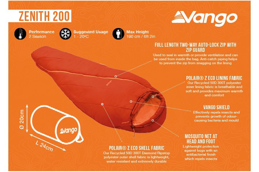 Vango Zenith 200 Sleeping Bag - Tango Red Sleeping Bags Vango