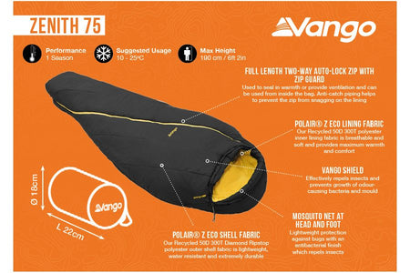 Vango Zenith 75 Sleeping Bag - Quad Pack Sleeping Bags Vango