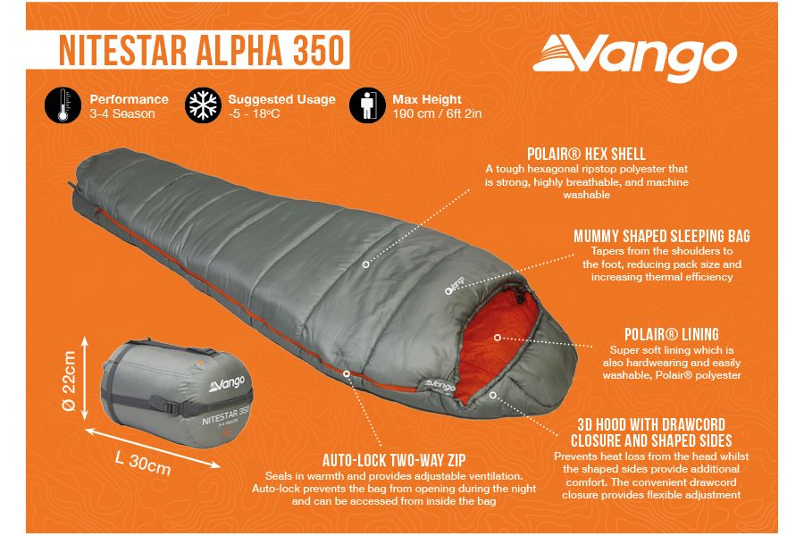 Vango Nitestar Alpha 350 Sleeping Bag - Fog Sleeping Bags Vango