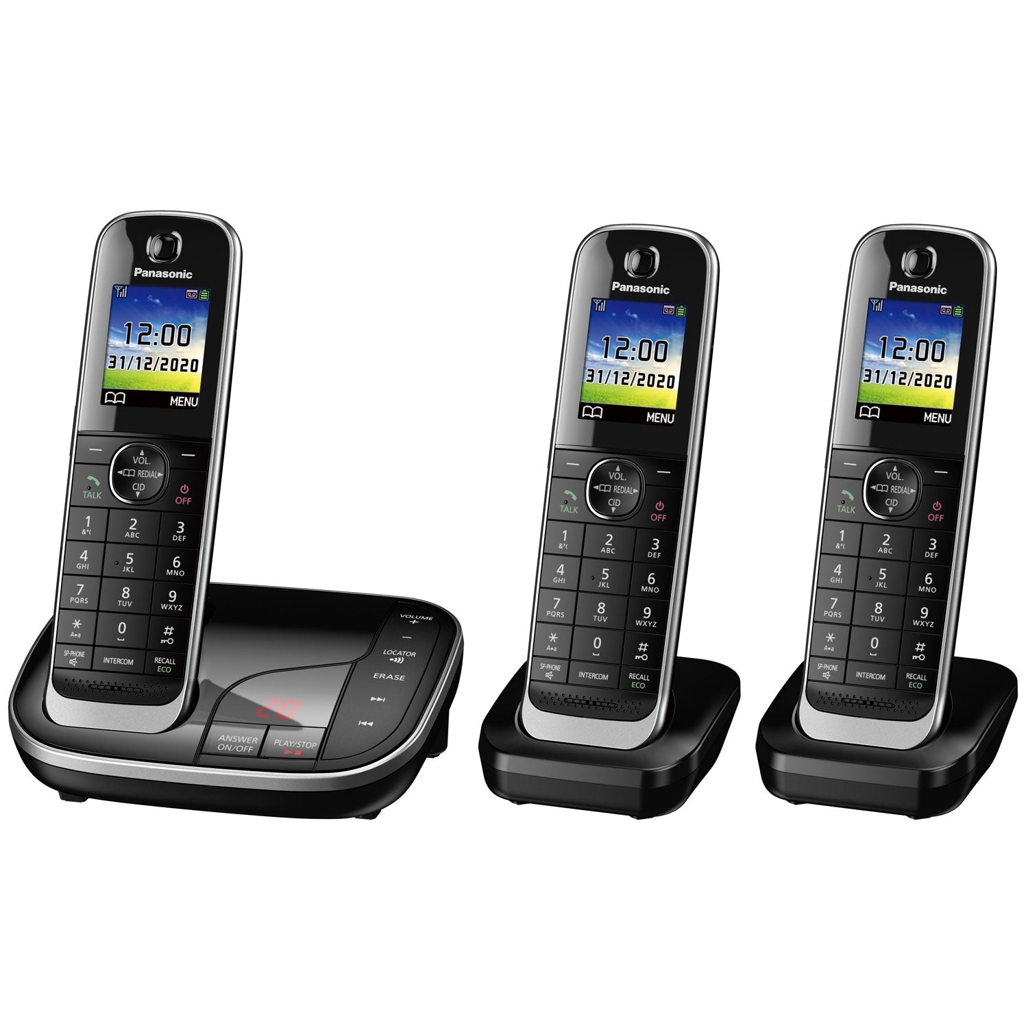 Panasonic KX-TGJ323EB Cordless Phone, Trio Handset with Nuisance Call Blocker Landline Phones Panasonic
