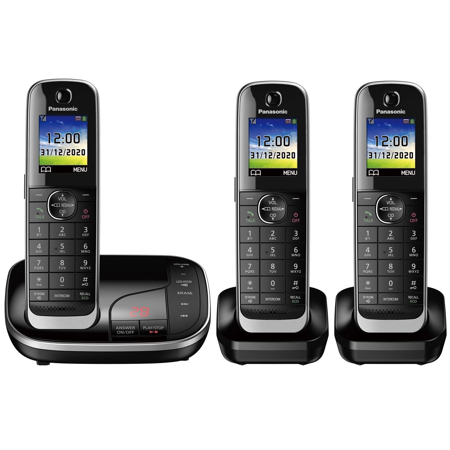 Panasonic KX-TGJ323EB Cordless Phone, Trio Handset with Nuisance Call Blocker Landline Phones Panasonic
