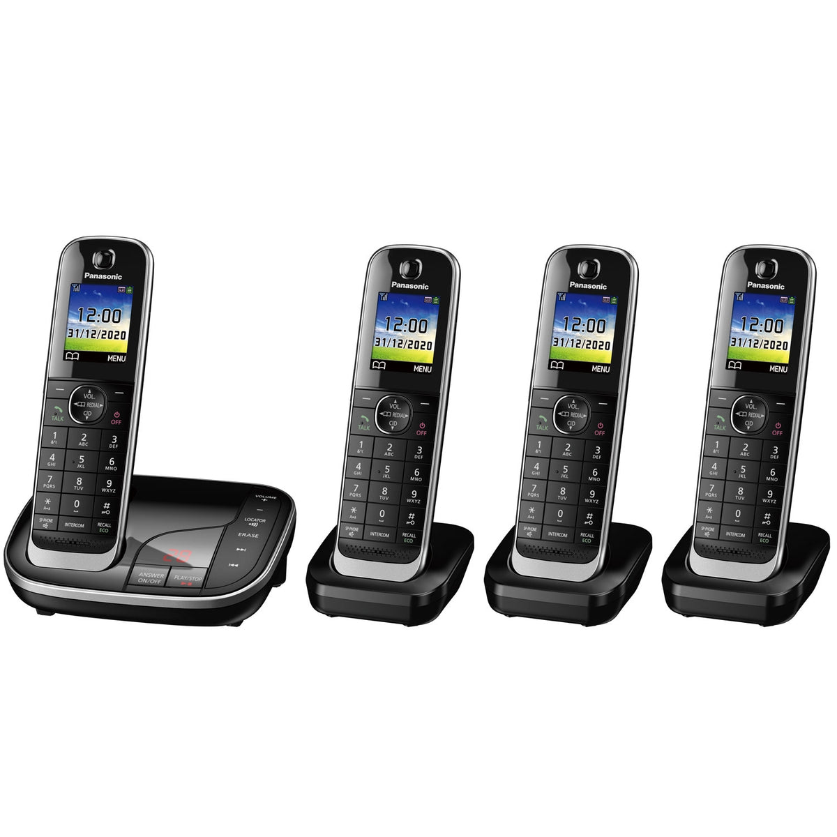 Panasonic KX-TGJ324EB Cordless Phone, Quad Handset with Nuisance Call Blocker Landline Phones Panasonic