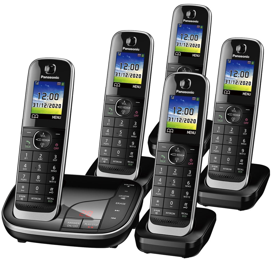 Panasonic KX-TGJ325EB Cordless Phone, Five Handsets with Nuisance Call Blocker Landline Phones Panasonic