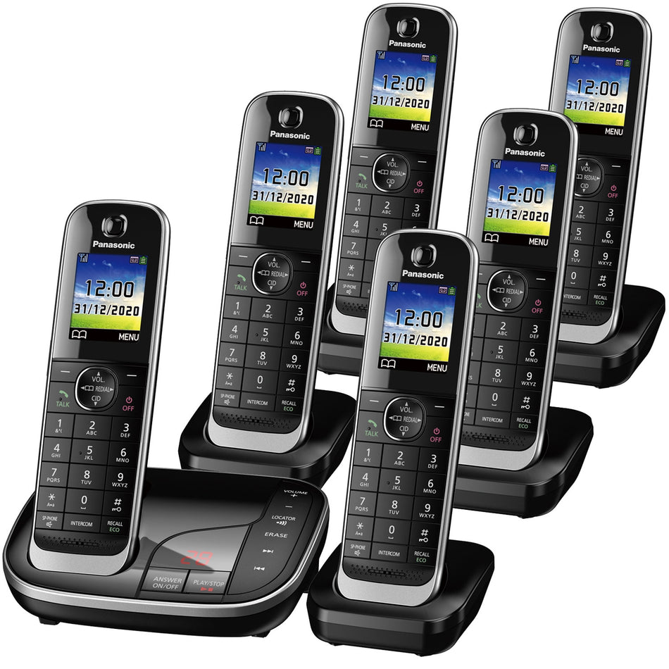 Panasonic KX-TGJ326EB Cordless Phone, Six Handsets with Nuisance Call Blocker Landline Phones Panasonic
