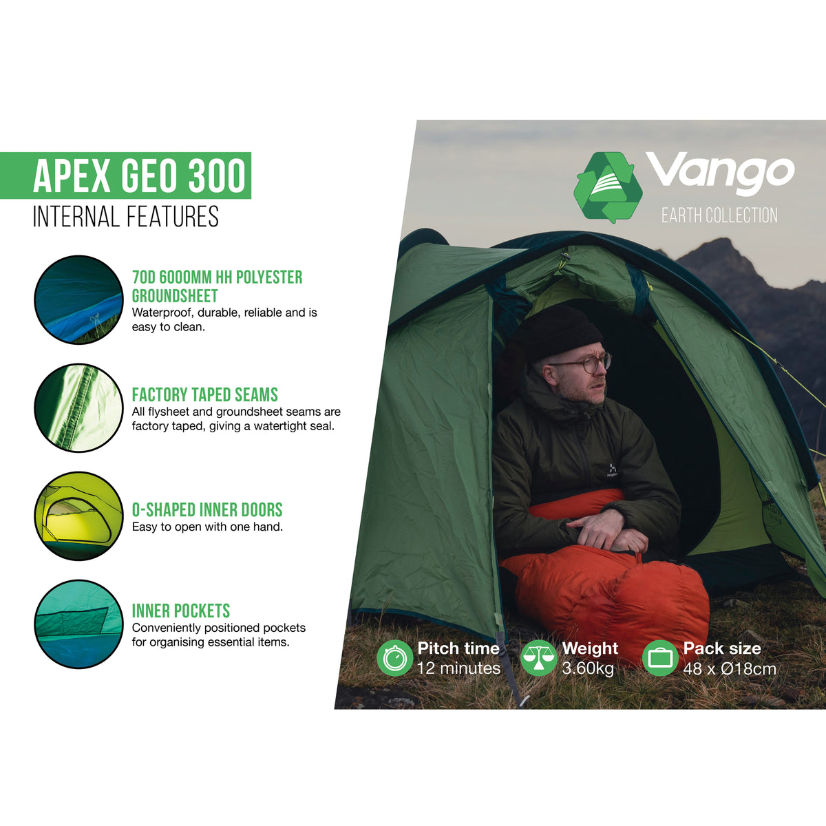 Vango Apex Geo 300 3-Person Tent Tents Vango