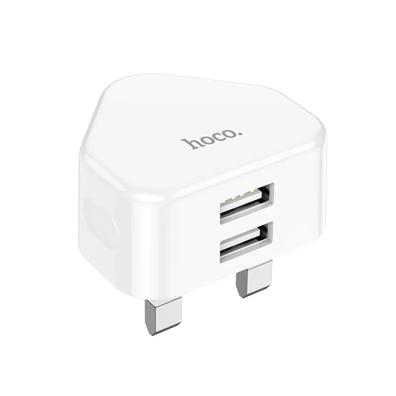 HOCO Dual Port USB-A 2.1A UK Mains PSU Adaptor Accessories Hoco   