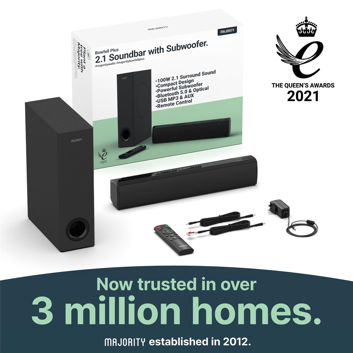 Majority Bowfell Plus Bluetooth Sound Bar with Subwoofer Soundbars Majority