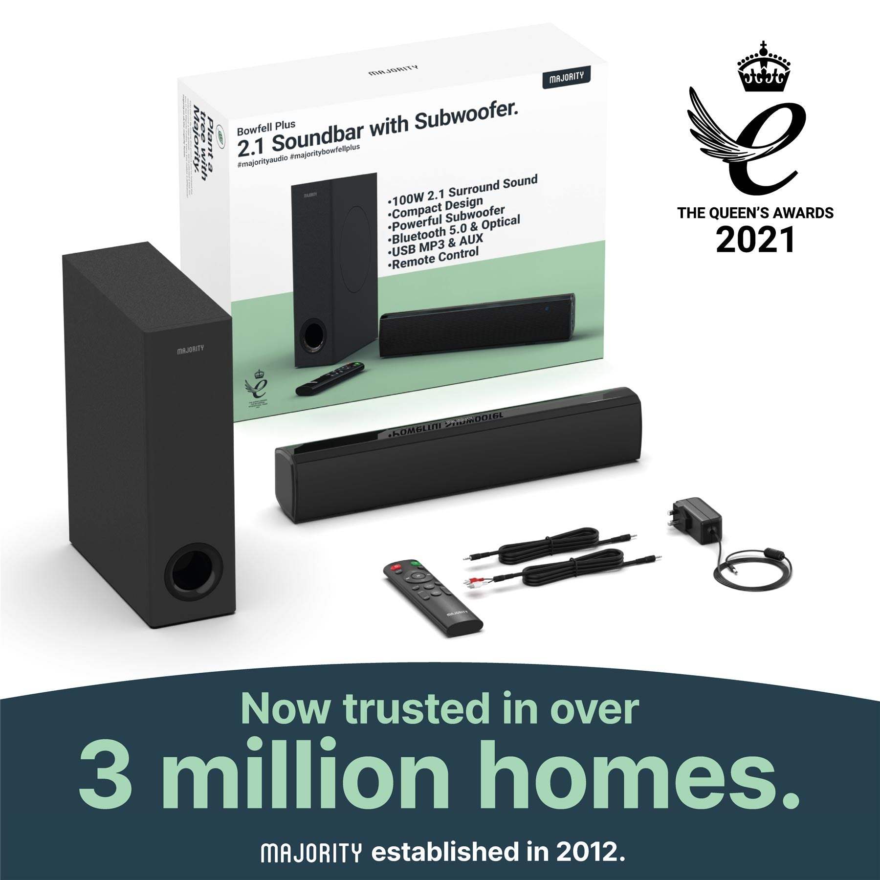 Majority Bowfell Plus Bluetooth Sound Bar with Subwoofer Soundbars Majority