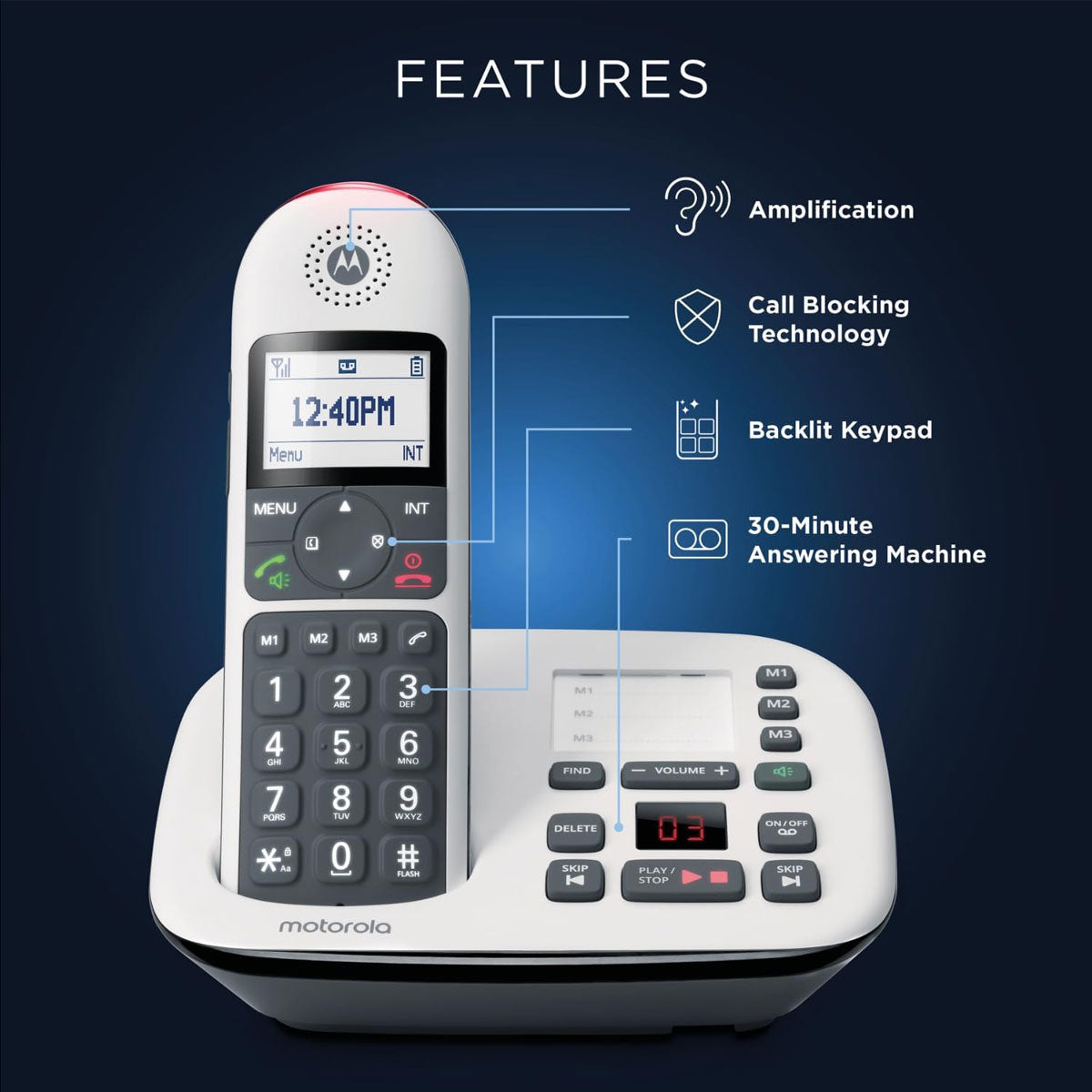 Motorola CD5012 Big Button Home Phones, Twin Handset Landline Phones Motorola