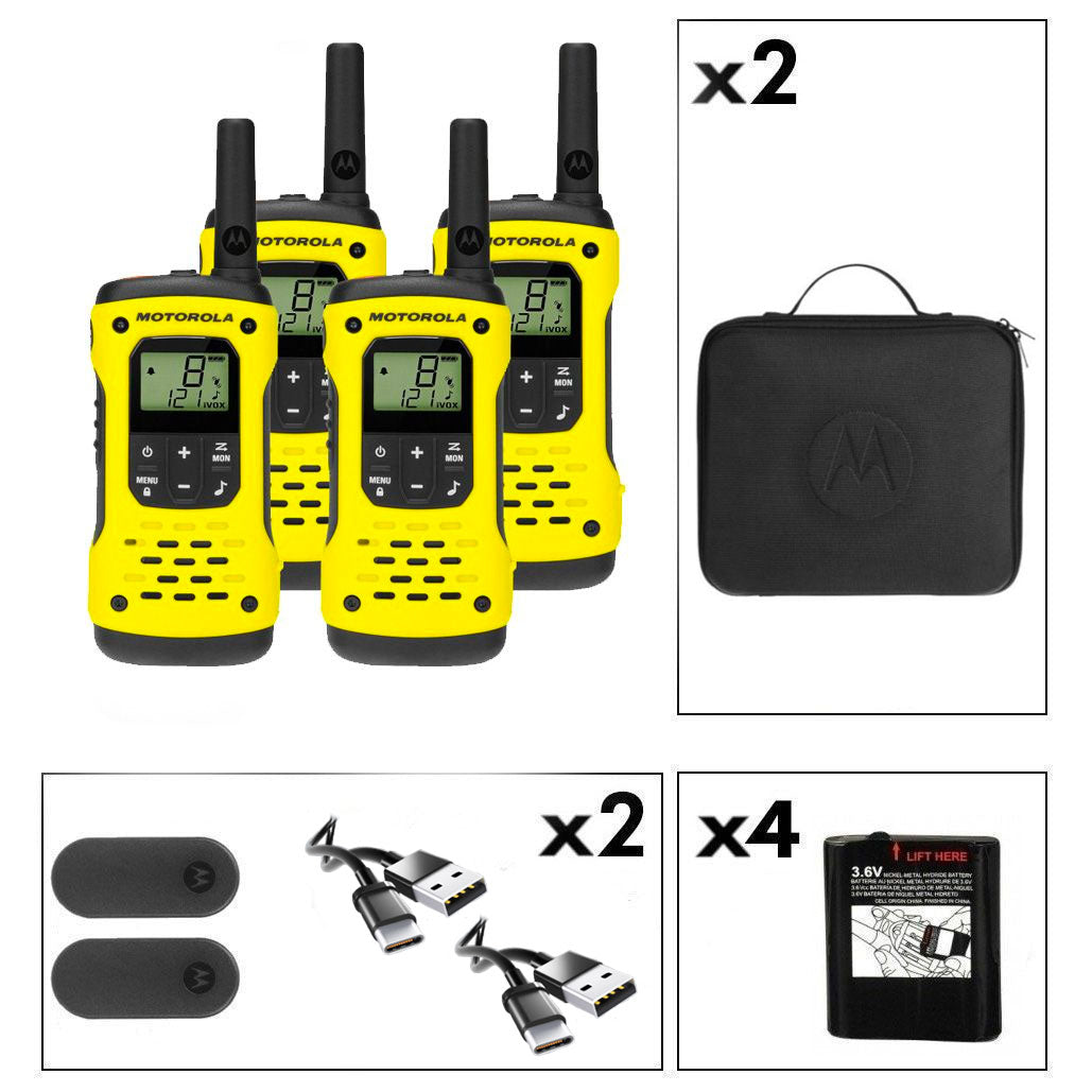 Motorola TLKR T92 Quad Pack License-Free Walkie Talkies Two Way Radios Motorola Without Charger (USB-C Cable Only)  