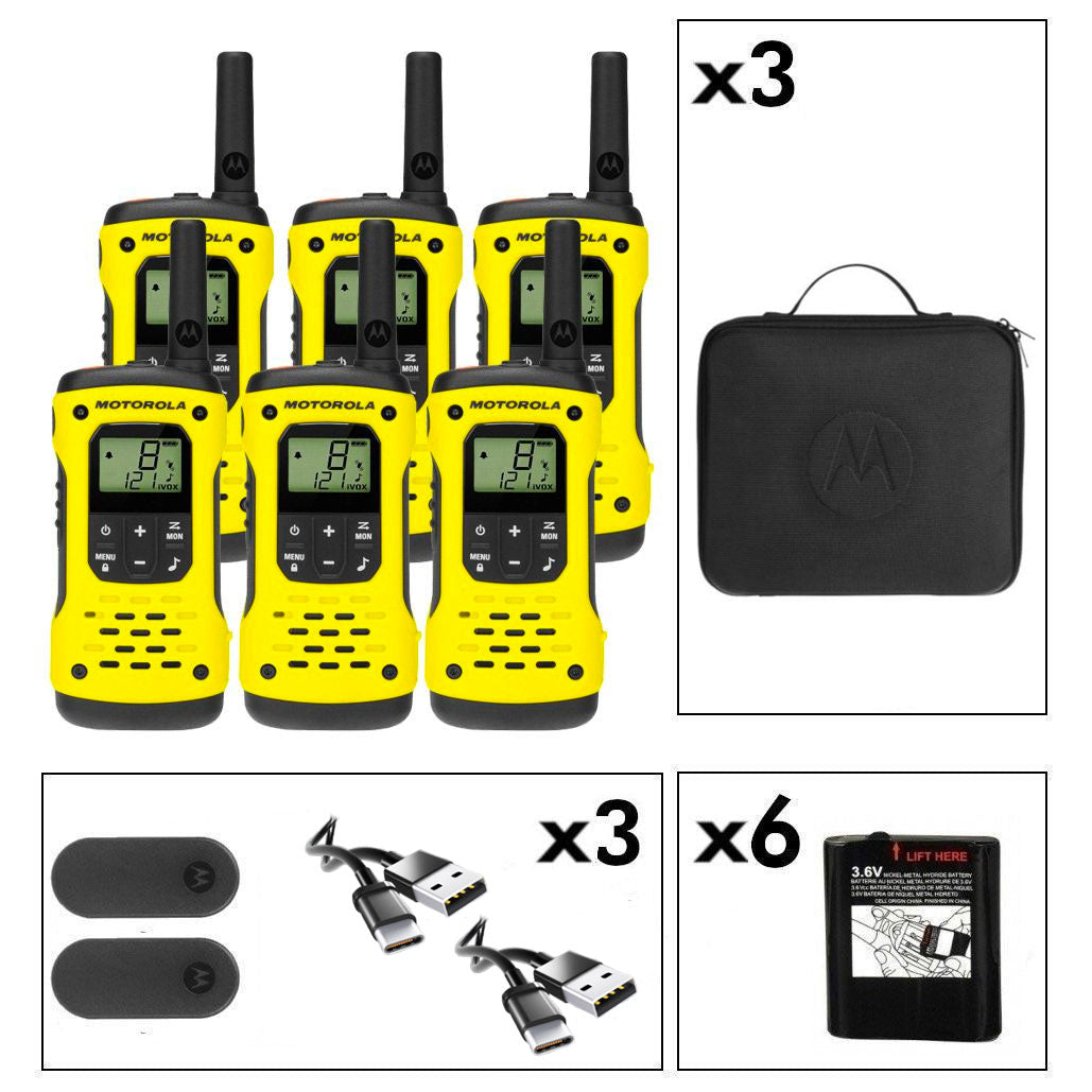 Motorola TLKR T92 Six Pack License-Free Walkie Talkies Two Way Radios Motorola Without Charger (USB-C Cable Only)  