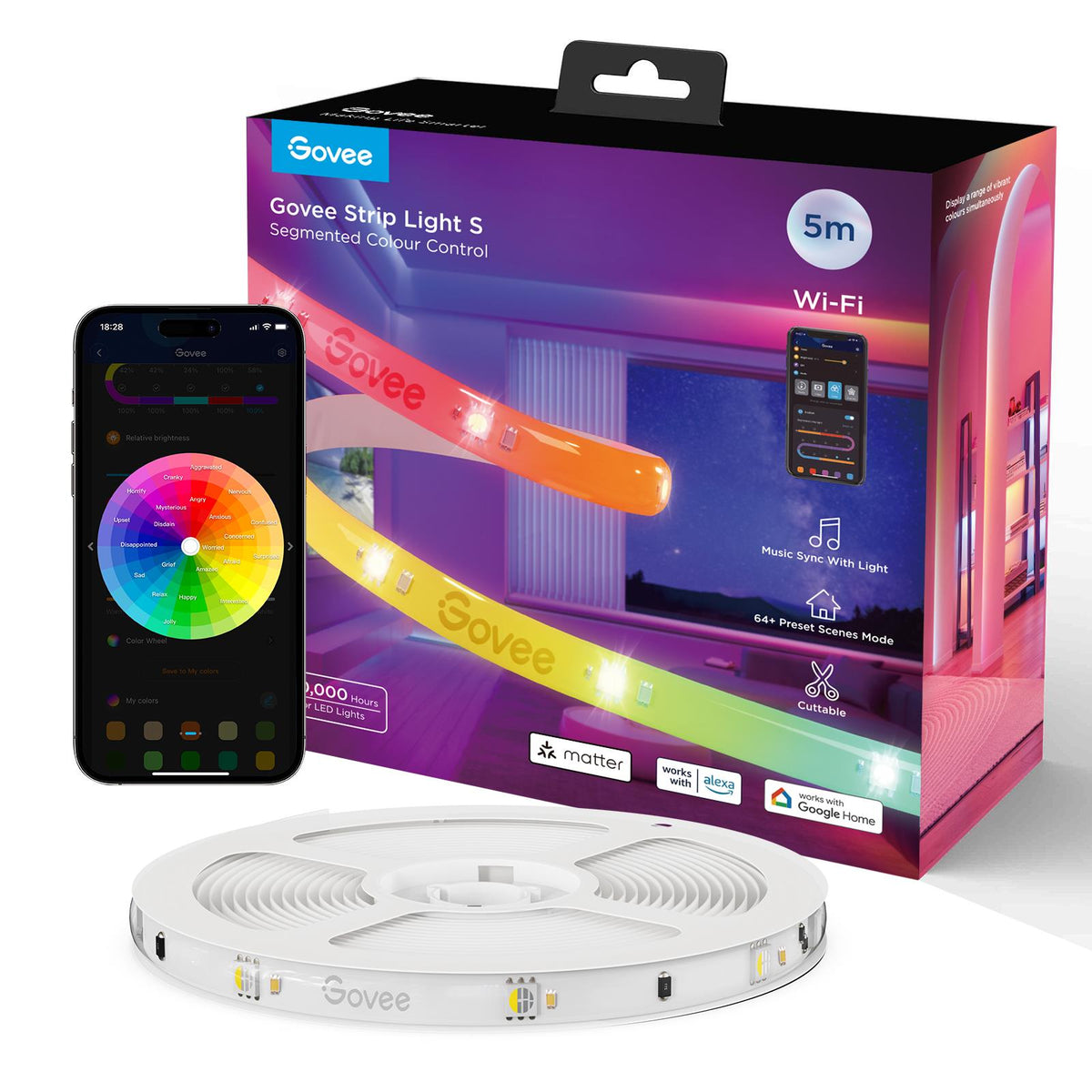 Govee RGBIC Wi-Fi + Bluetooth LED Strip Lights With Protective Coating (5M) Support Matter Govee