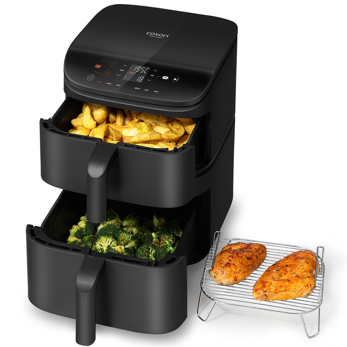 COSORI Turbo Tower 10.8L Air Fryer | Dual Basket, 7-in-1, Space Saving, 7 Settings Air Fryers Cosori