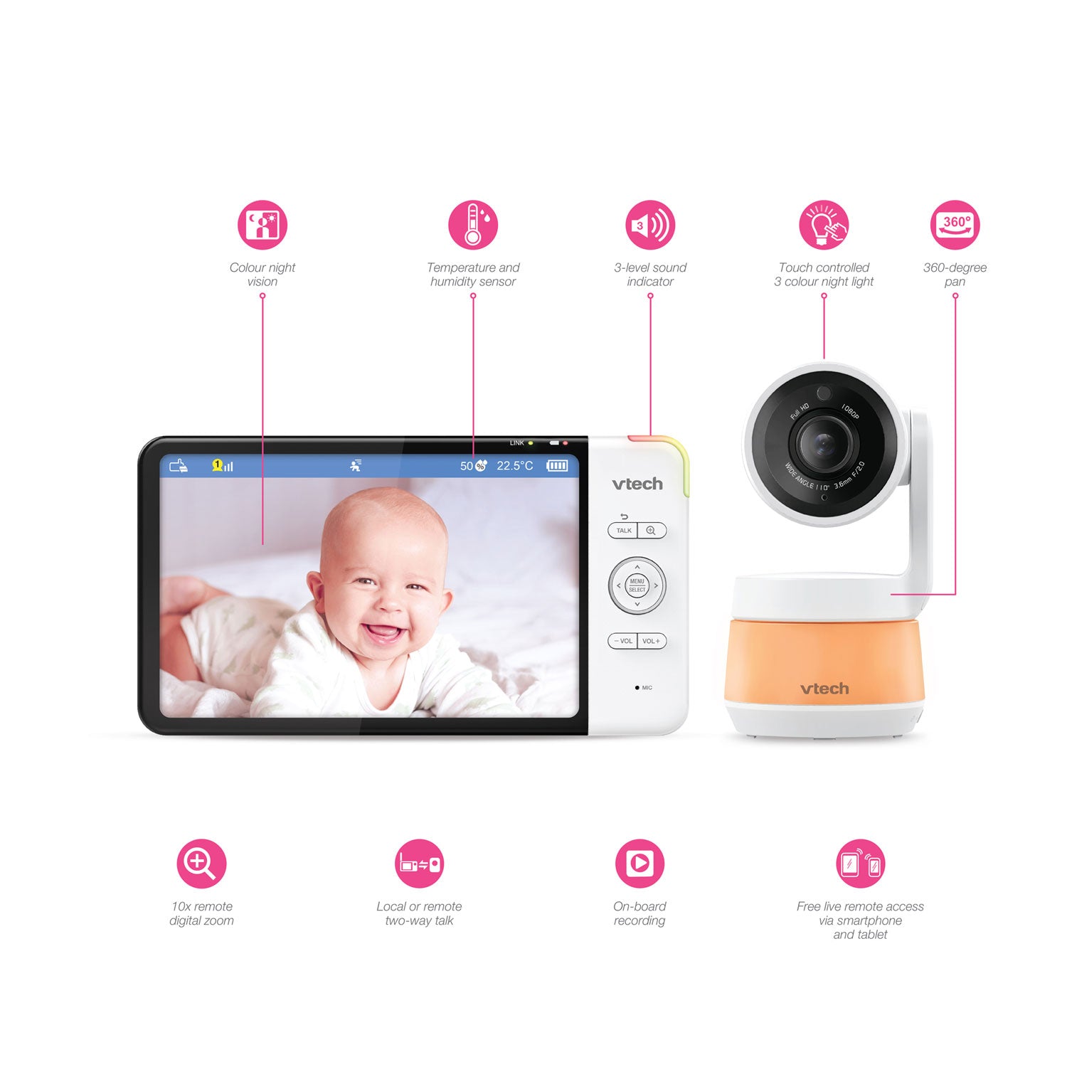 VTech RM7767HD 7" PTZ Smart Video Baby Monitor Baby Monitors VTech   