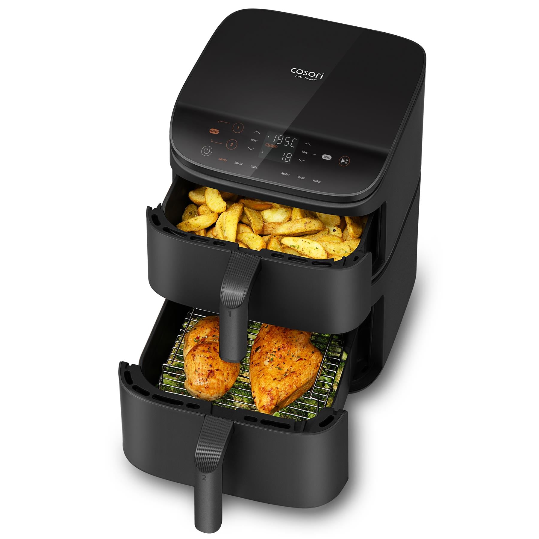 COSORI Turbo Tower 10.8L Air Fryer | Dual Basket, 7-in-1, Space Saving, 7 Settings Air Fryers Cosori