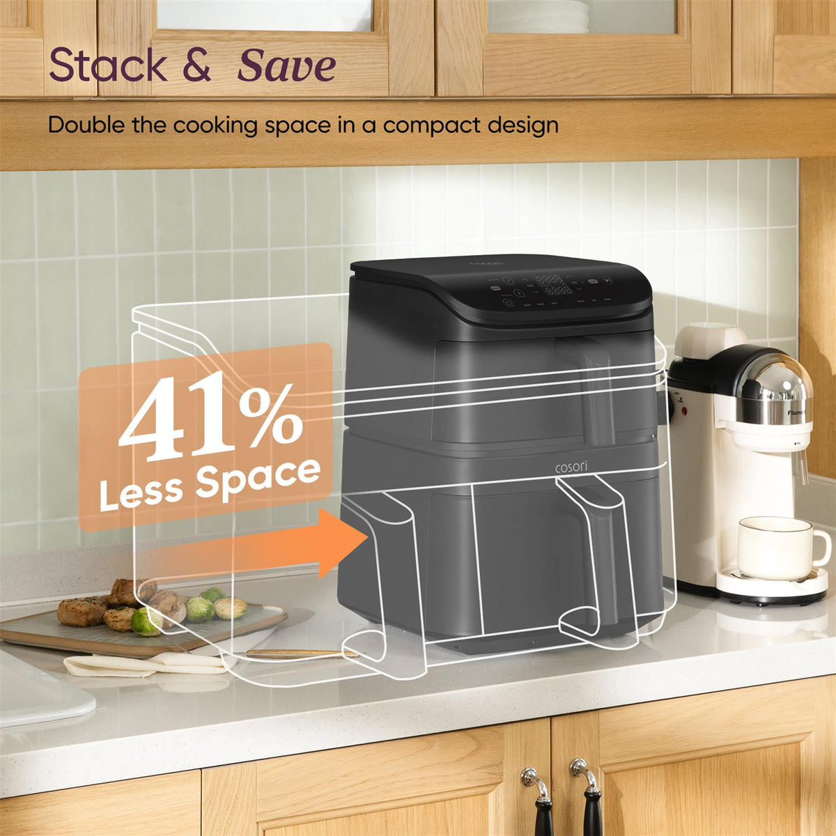 COSORI Turbo Tower 10.8L Air Fryer | Dual Basket, 7-in-1, Space Saving, 7 Settings Air Fryers Cosori