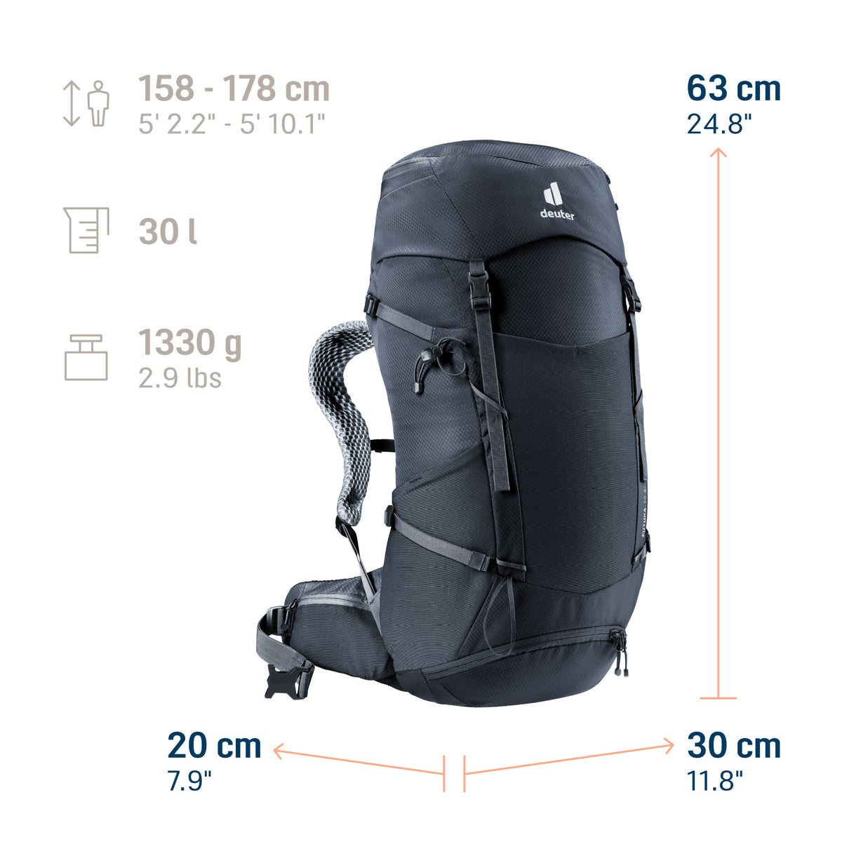 deuter Futura 30 SL Hiking Backpack | Black Camping Accessories deuter