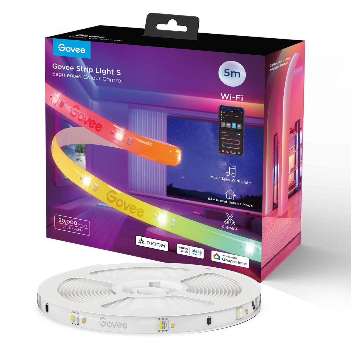 Govee RGBIC Wi-Fi + Bluetooth LED Strip Lights With Protective Coating (5M) Support Matter Govee