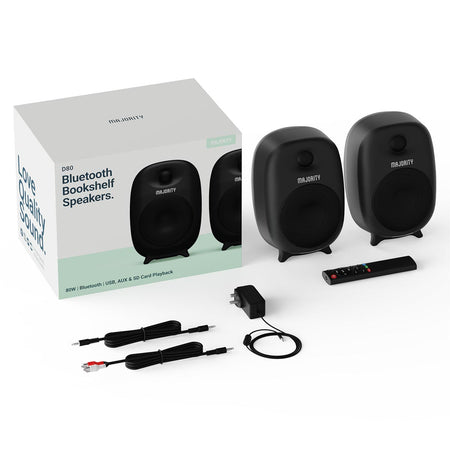 Majority D80 Bookshelf Speakers 80W HDMI ARC USB AUX OPT SPK OUT Remote Control 3.5mm Speakers Majority