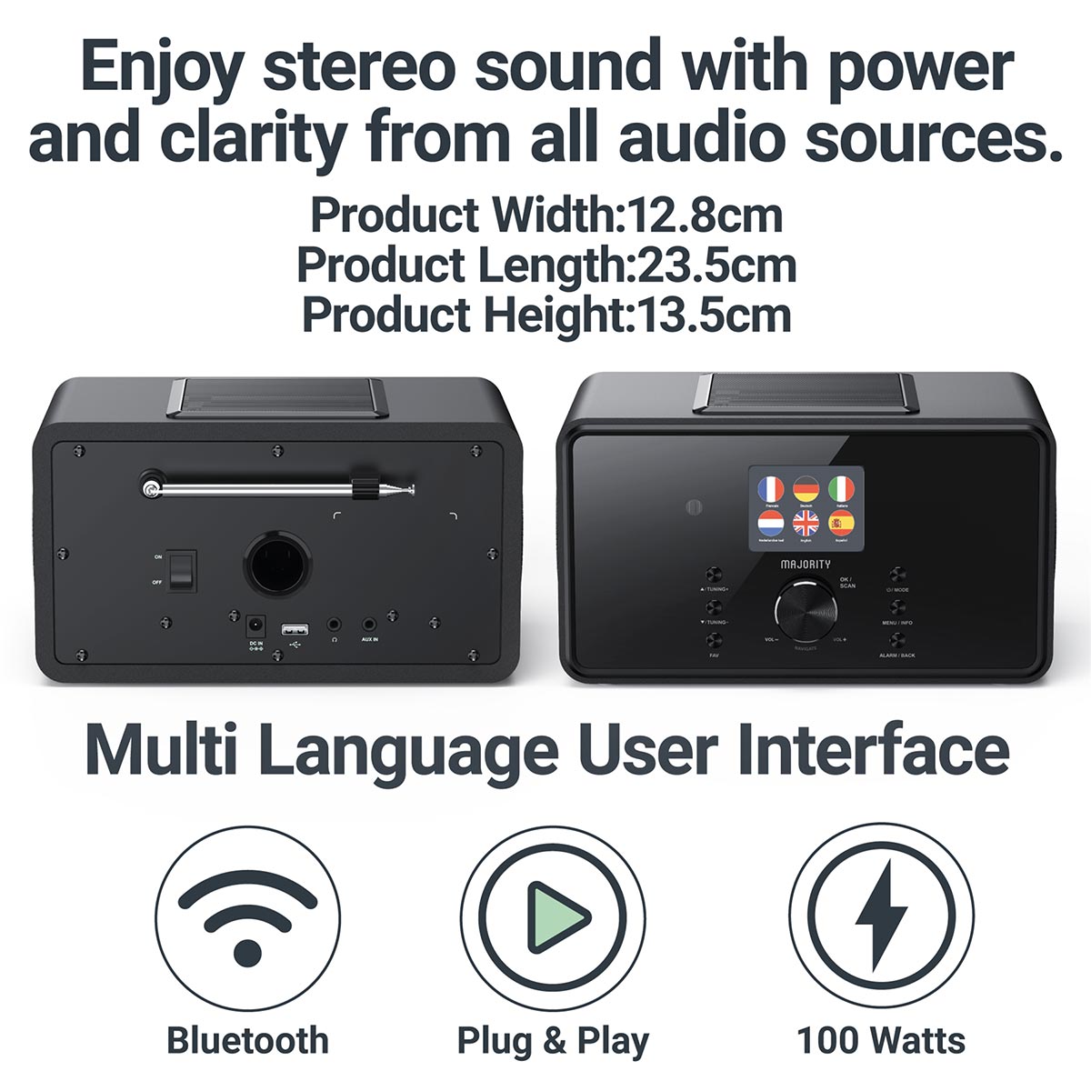 Majority Bard 4 inch Speakers Subwoofer DAB+ Internet Radio Spotify Bluetooth Black Digital Radios Majority