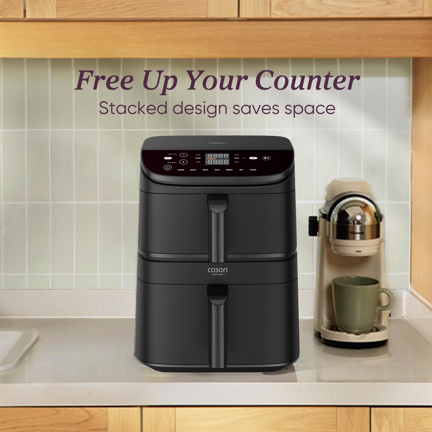 COSORI Turbo Tower 10.8L Air Fryer | Dual Basket, 7-in-1, Space Saving, 7 Settings Air Fryers Cosori