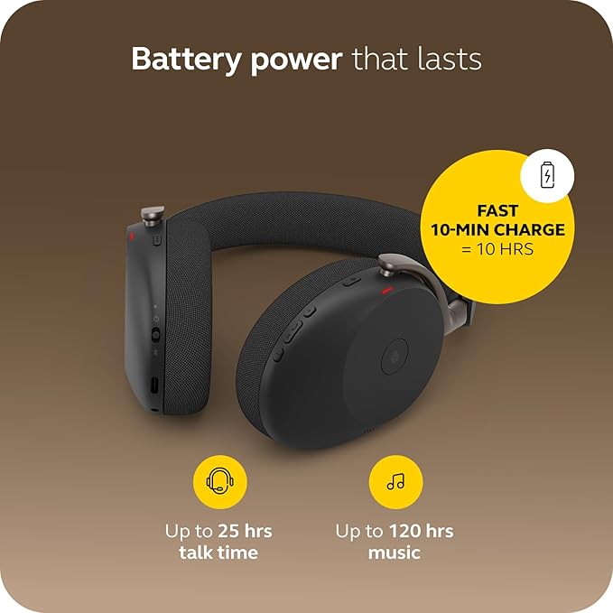 Jabra Evolve3 85 MS Stereo, Link 390 USB-C, Black, with Wireless Charging pad Wireless Headsets Jabra