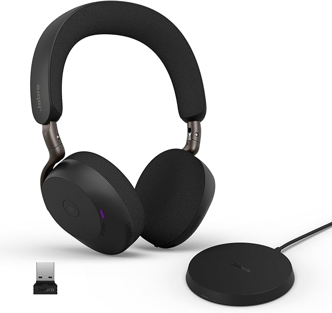 Jabra Evolve3 75 UC Stereo, Link 390 USB-A, Black, with Wireless Charging pad Headsets Jabra