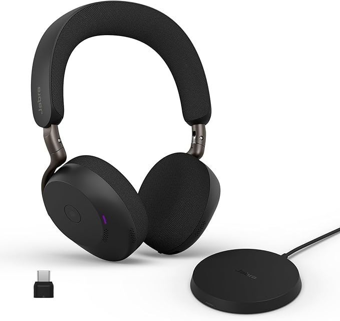 Jabra Evolve3 75 UC Stereo, Link 390 USB-C, Black, with Wireless Charging pad Wireless Headsets Jabra