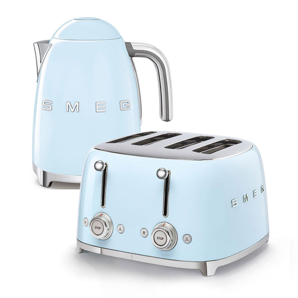 Smeg 4-Slice Toaster & KLF03 Kettle Set in Pastel Blue