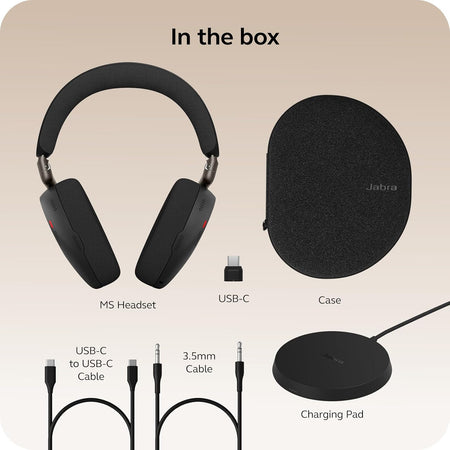 Jabra Evolve3 85 MS Stereo, Link 390 USB-C, Black, with Wireless Charging pad Wireless Headsets Jabra