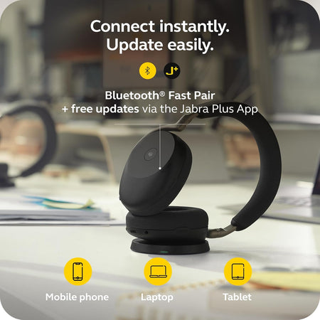 Jabra Evolve3 85 MS Stereo, Link 390 USB-C, Black, with Wireless Charging pad Wireless Headsets Jabra